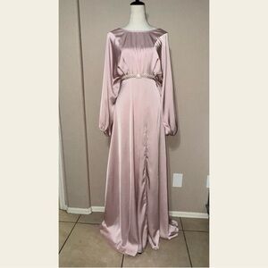 Elegant Pink Satin Dress with pearl belt size S